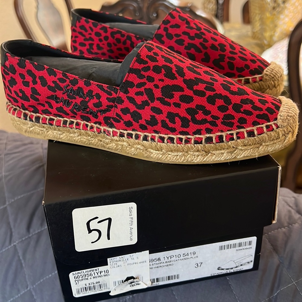 YSL SAINT LAURENT ESPADRILLE FLATS - Red animal print